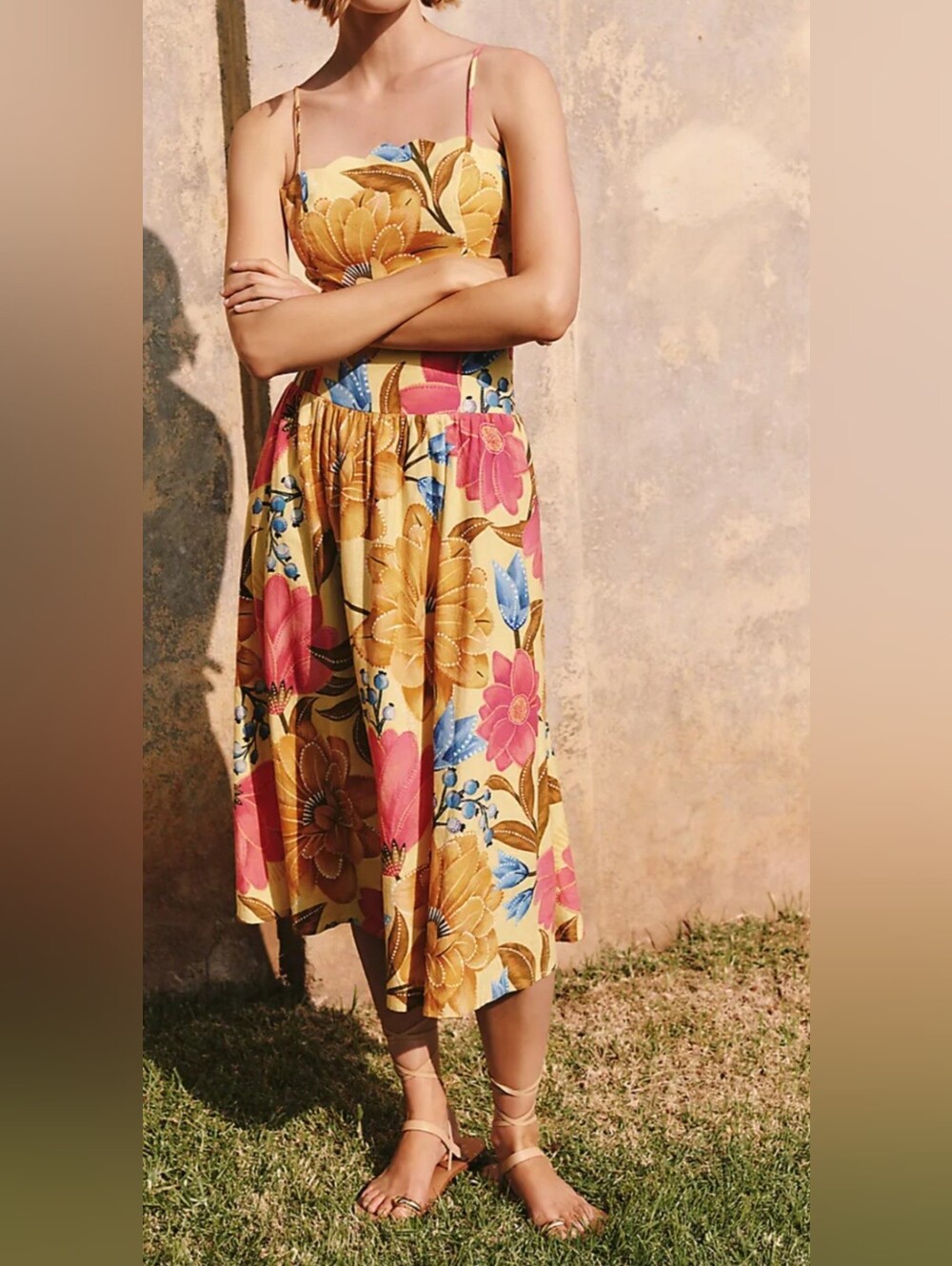 Farm Rio Fliral Maria Linen Bkend Midi Dress